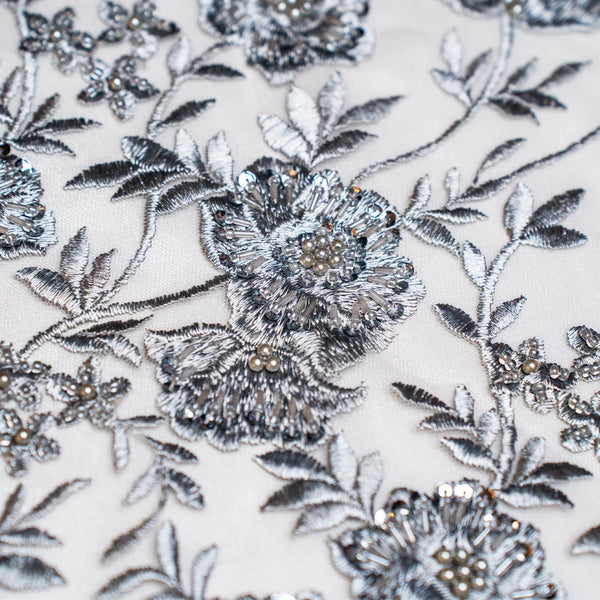 Silver Bloom Net Fabric