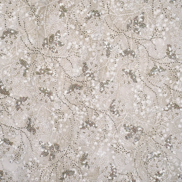 Ivory Shimmer Bloom  Net Fabric