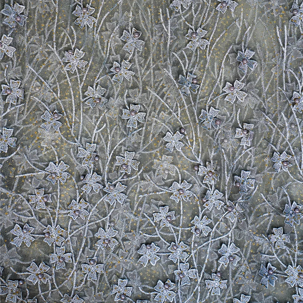 Silver Bloom Pearl Net Fabric